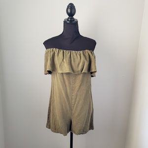Zara Off The Shoulder Army Green Romper Size XS
